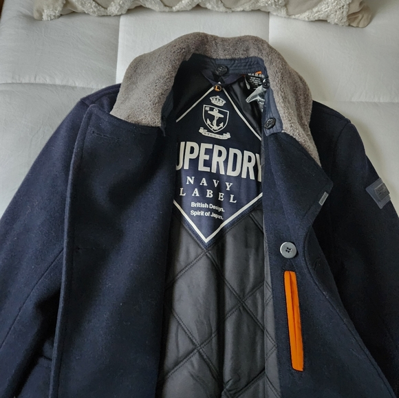 Superdry Men's Dark Blue Peacoat with Light Gray Collar - Picture 4 of 15